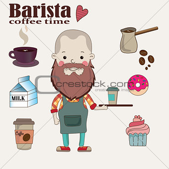 Barista with cup of coffee on a tray