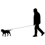 Silhouette of people and dog. Vector illustration.
