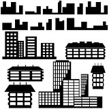 Silhouettes of houses and buildings icons. Vector illustration
