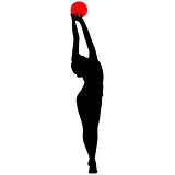 Silhouette girl  gymnast with the ball. Vector illustration