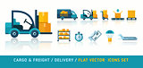 Freight cargo delivery transportation and logistic flat icons