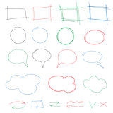 Hand drawn colorful design elements collection.  Vector frames, clouds, bubbles and arrows isolated on white