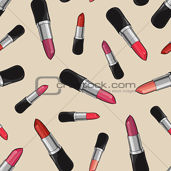Seamless pattern with beauty lipsticks.