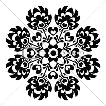 Polish round black folk art pattern - Wzory Lowickie, Wycinanka