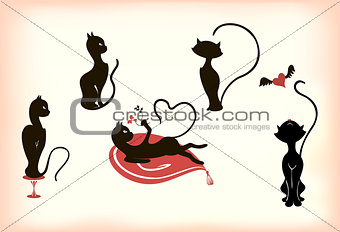 Abstract stylized cats in different poses. EPS10 vector illustration