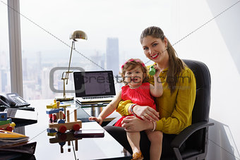 Portrait Mother Business Woman Playing Child At Work