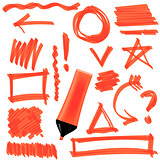 Orange Marker Isolated Set of Graphic Signs
