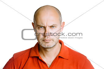 man scowling. Isolated on white. Studio