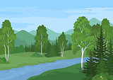 Summer Landscape with Trees and River