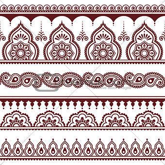 Mehndi, Indian Henna tattoo brown seamless pattern, design elements