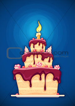 Birthday cake with candle and chocolate cream