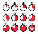 Time, clock, stopwatch red vector icons set