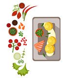 Grilled Salmon on Plate. Vector Illustration