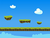 Cartoon Nature Landscape, with Grass and Cloud for Platform Games. Vector Illustration