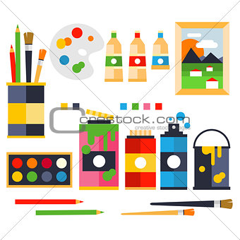 Studio drawing tools to the creative process flat icons set isolated vector