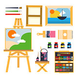 Studio drawing tools to the creative process flat icons set isolated vector