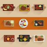 Fish and meat steaks cooking icon flat isolated vector