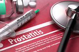 Prostatitis. Medical Concept on Red Background.