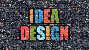 Idea Design Concept. Multicolor on Dark Brickwall.