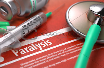 Paralysis - Printed Diagnosis on Orange Background.