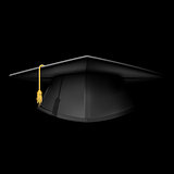 Black graduation cap - mortarboard hat on black background