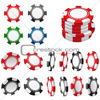 Casino gambling chips in different positions