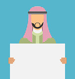 Arab saudi promoter man holding a blank horizontal sign