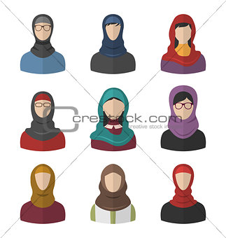 Set Arabic Women Flat Icons