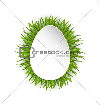 Happy Easter Paper Card in Form Egg with Green Grass