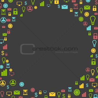 Dark tech background with bright communication icons