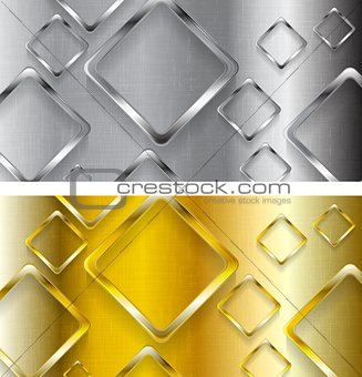 Abstract tech metallic and golden banners