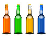 Four colorful beer bottles isolated on white