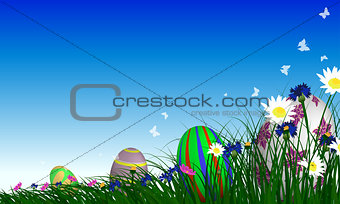 Easter Eggs on Springtime Meadow
