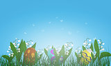 Easter Eggs on Springtime Meadow