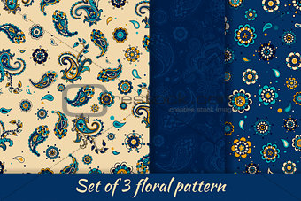 Set of 3 floral seamless pattern