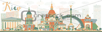 Abstract Kiev skyline with color landmarks. 