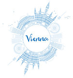 Outline Vienna Skyline with Blue Buildings Copy Space. 