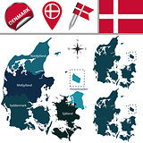Map of Denmark with named regions