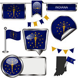 Glossy icons with flag of state Indiana