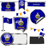 Glossy icons with flag of state Kansas