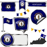 Glossy icons with flag of state Kentucky