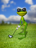 Illustration frog golfer on a green lawn