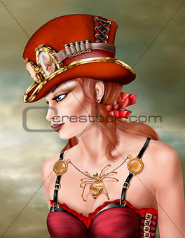 Steam Punk Woman in Red