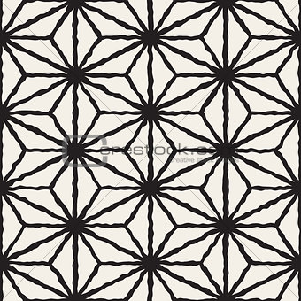 Vector Seamless Black And White Hand Painted Line Geometric Triangle Grid Star Pattern