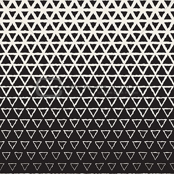 Vector Seamless Black And White Hand Painted Line Geometric Triangles Halftone Gradient Pattern