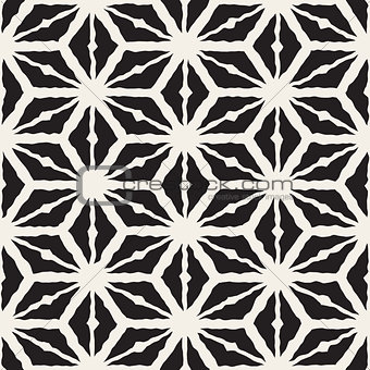 Vector Seamless Black And White Hand Painted Line Geometric Triangle Rhombus Grid Pattern