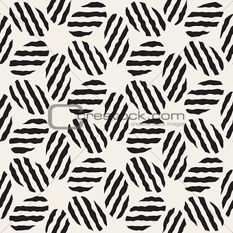 Vector Seamless Black And White Hand Painted Line Geometric Ellipse Stripes Pattern