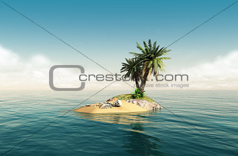 Small tropical island with skeleton