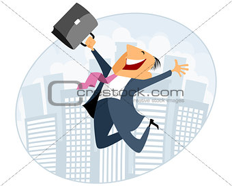 Businessman jumping with case