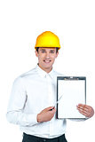 Young engineer on white background